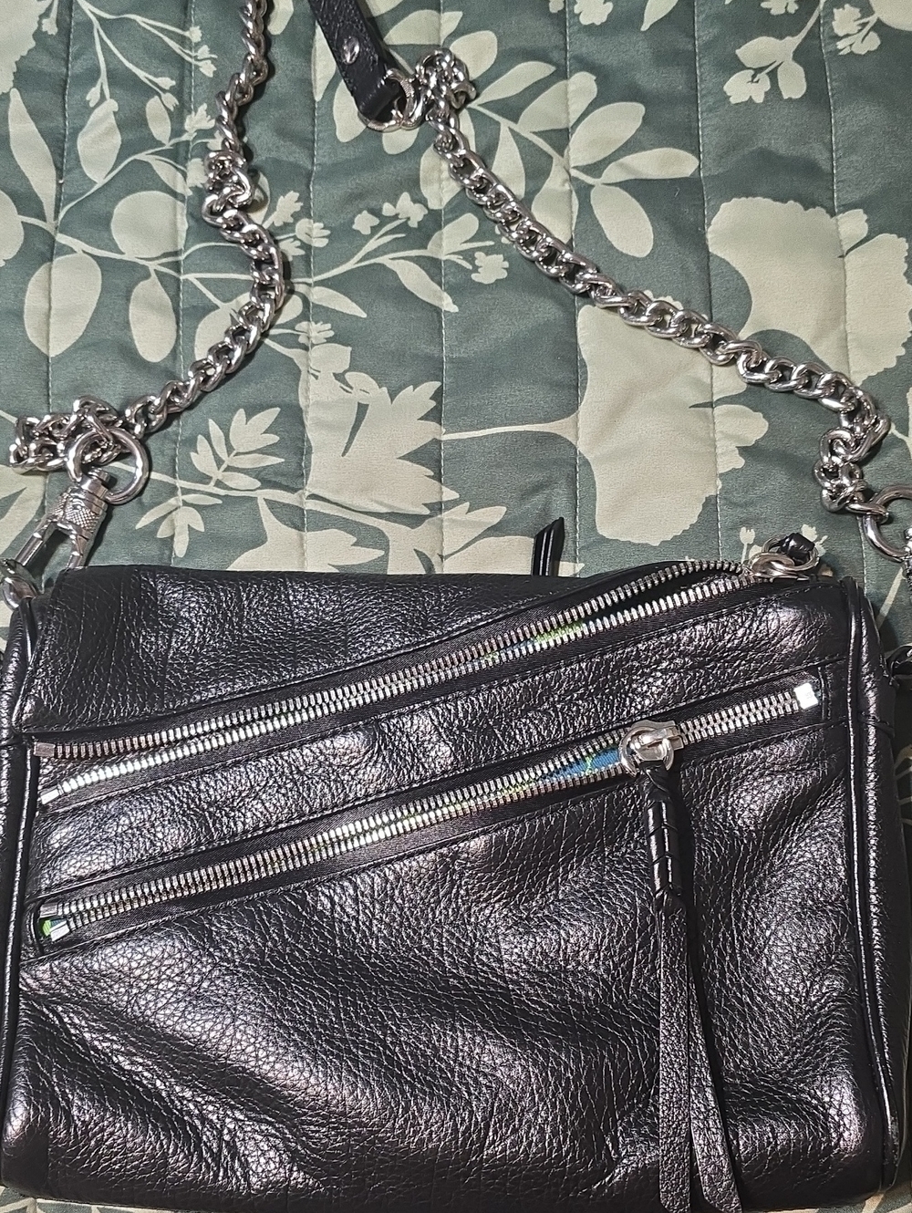 orYANY Black Leather Crossbody with Silver Chain Detail